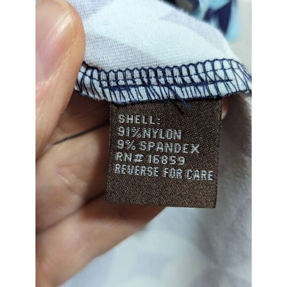 J. McLaughlin Women's M Light Blue Dark Blue And White Pattern Nylon Tunic Top - Picture 7 of 7